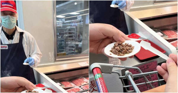 一名網友分享，遇到一名「天使牛肉哥」試吃員，不僅特地將煎好的牛肉切成小塊，還將紙盤剪成小湯匙讓孩子方便食用，讓他感到相當暖心。（圖／翻攝自Threads／weicool35）
