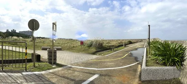 ▲淡水金色水岸自行車道優化工程「海堤段」於今日正式開工，預計於明年中完成，以及前後對照圖。（圖／新北市高灘處提供）