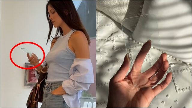 ▲▼辣妹低頭狂滑「全透明手機」爆紅！　真相曝光讓人更困惑。（圖／翻攝TikTok）