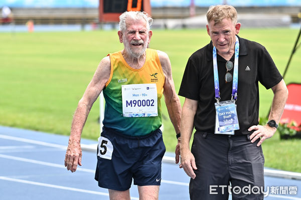 ▲▼昆凌爺爺羅倫斯Laurence Quinlivan(左)出戰世壯運90歲以上組200公尺短跑。（圖／記者李毓康攝）