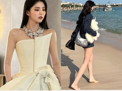 韓韶禧女神造型降臨坎城　空擋脱華服抱玩偶衝海邊