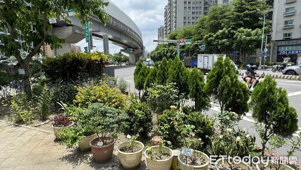 ▲▼綠線是余男原本正常返家路線，紅線是直衝北大國小衝撞路線，監視器拍下余男在左轉車道轉彎擦撞分隔島，旁邊是他擔任環保志工維護的三角公園，北大國小事故現場             。（圖／記者陳以昇攝）