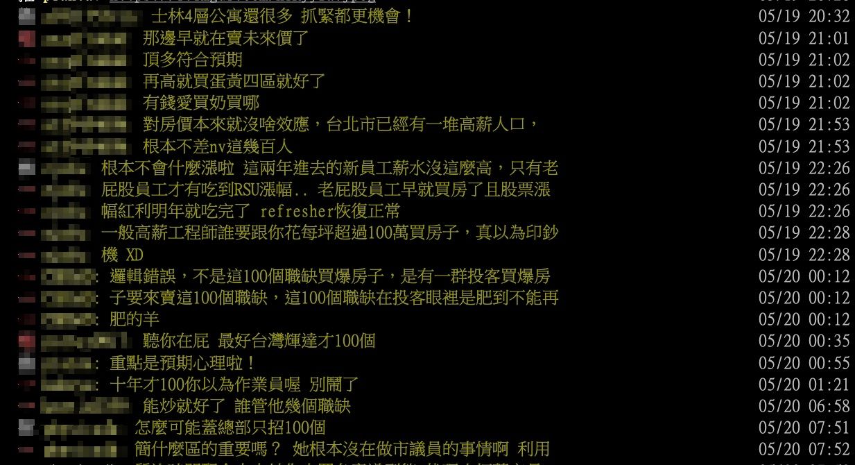 ▲▼輝達進駐北士科網友對於周遭房價討論。（圖／翻攝批踢踢）