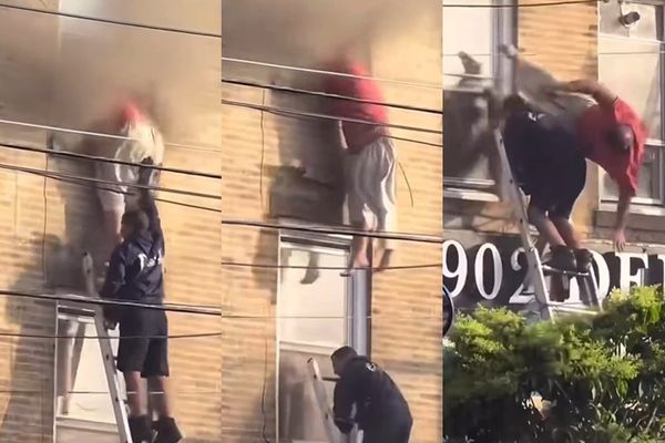 ▲▼消防逃生梯突回縮！　住戶「踩空墜樓」當場喪命。（圖／翻攝自X）