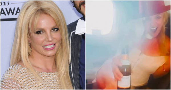 「流行公主」小甜甜布蘭妮在飛機上抽菸。（合成圖／達志／美聯社、翻攝自Instagram／@britneyspears）