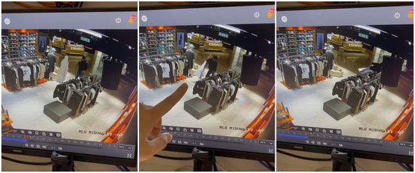 ▲一名男子趁店員不注意，迅速抱走Karina立牌。（圖／翻攝自Facebook／MLB Malaysia）