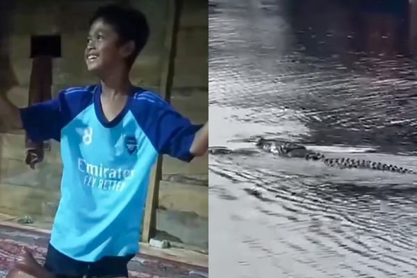 ▲▼印尼13歲少年「跳河撿足球」！鱷魚狠咬拖下水　屍體全是傷。（圖／翻攝自X）