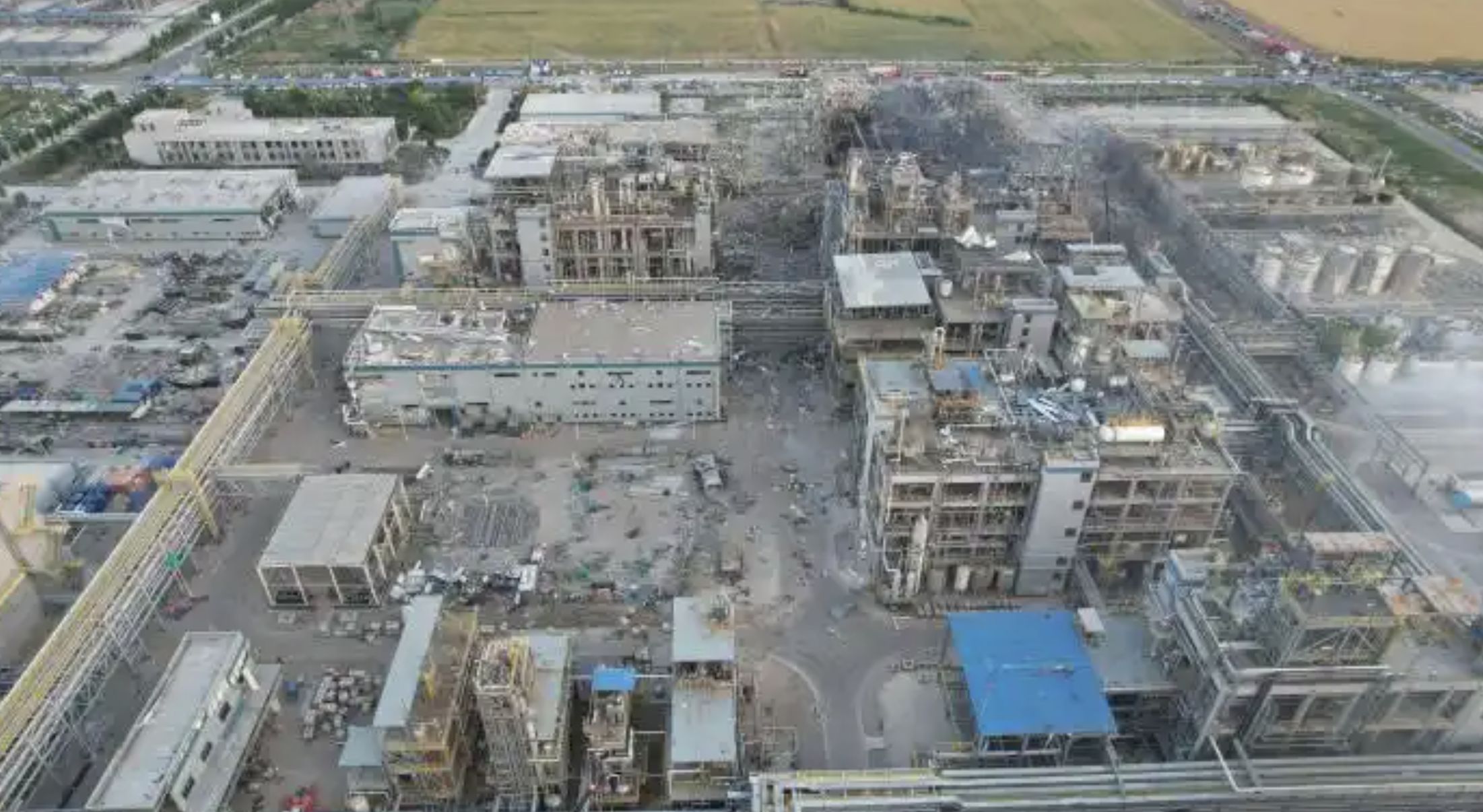 ▲山東高密化工廠爆炸後空拍照。（圖／翻攝微博）