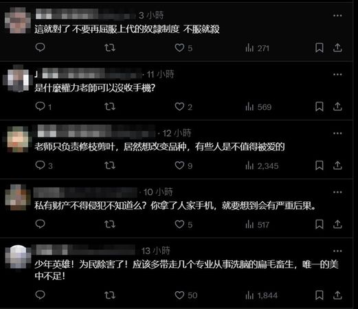 不少人認為，行凶學生是「少年英雄」，顯示部分族群的憤憤不平。（翻攝X）