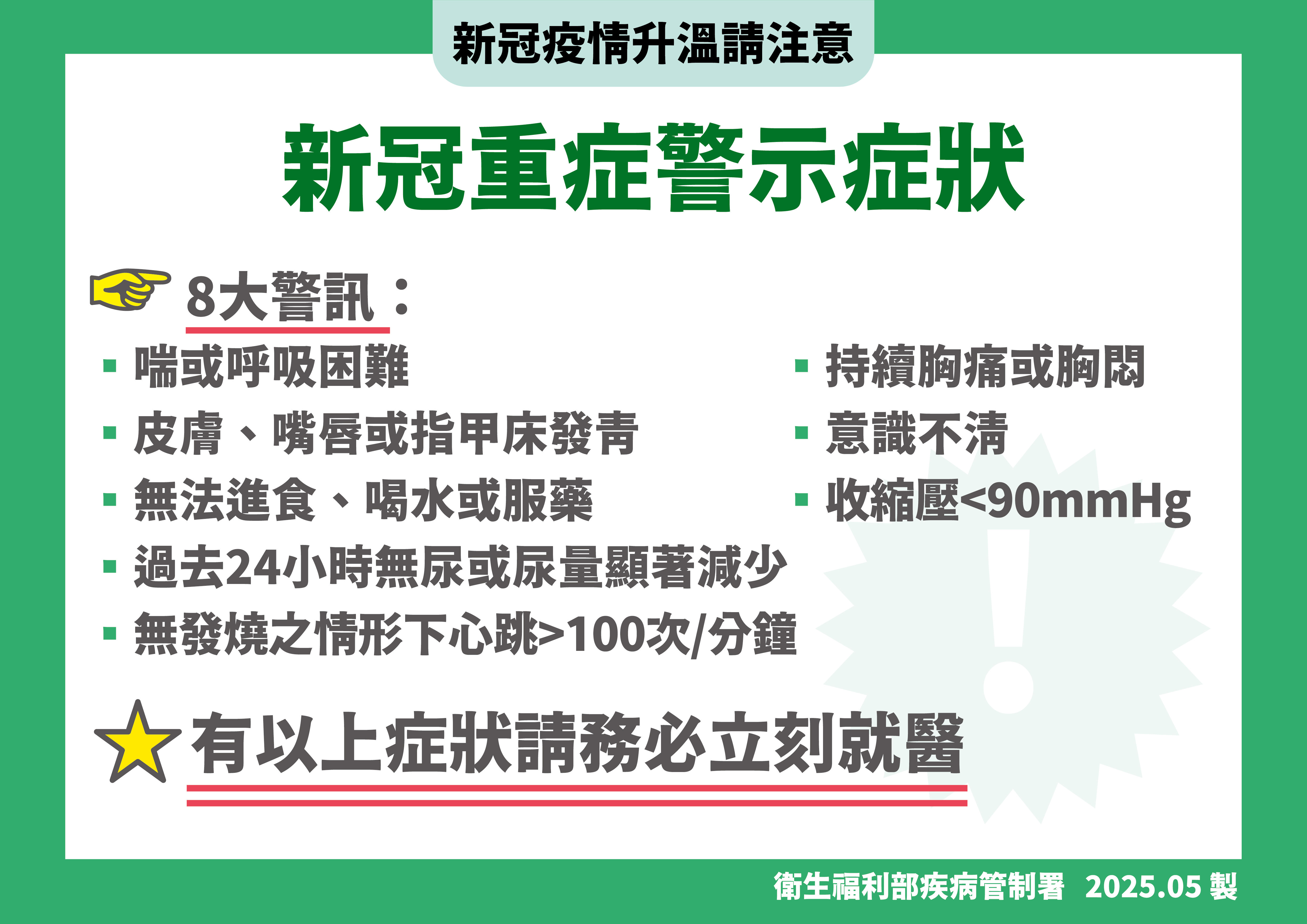 ▲▼新冠肺炎重症警示症狀。（圖／疾管署提供）