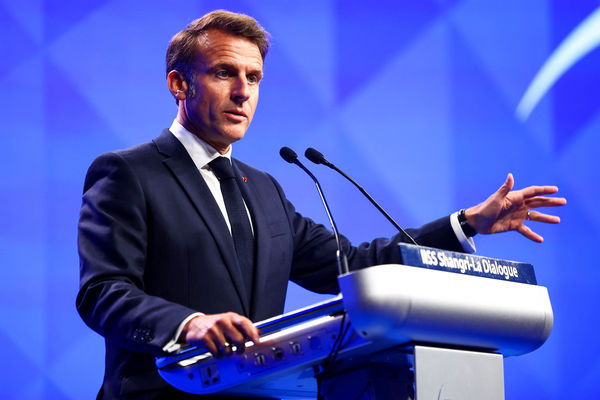 ▲法國總統馬克宏（Emmanuel Macron）出席新加坡的「香格里拉對話」（Shangri-La Dialogue）安全論壇 。（圖／路透）