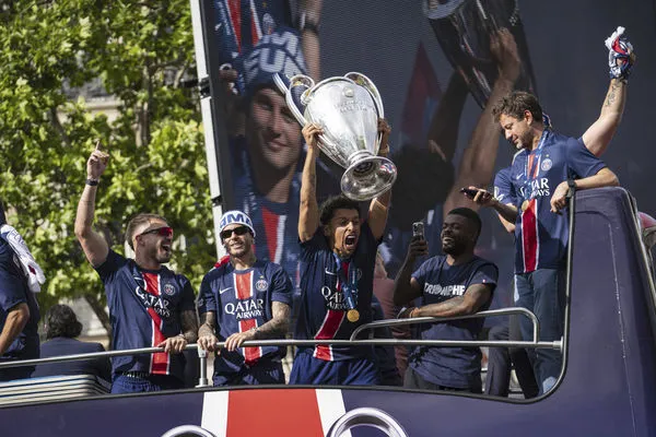 ▲巴黎聖日耳曼慶祝歐冠冠軍。（圖／達志影像／美聯社）