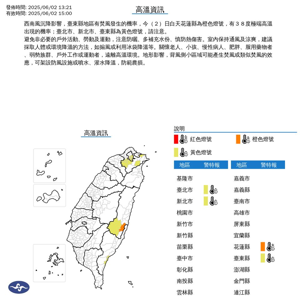 ▲高溫警示