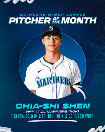 ▲沈家羲獲選新人聯盟單月最佳投手。（圖／截自X:Mariners Player Development）