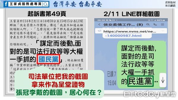 ▲台南市議員王家貞要求台南地檢署就起訴書誤植政黨名稱正式更正並道歉。（記者林東良翻攝，下同）