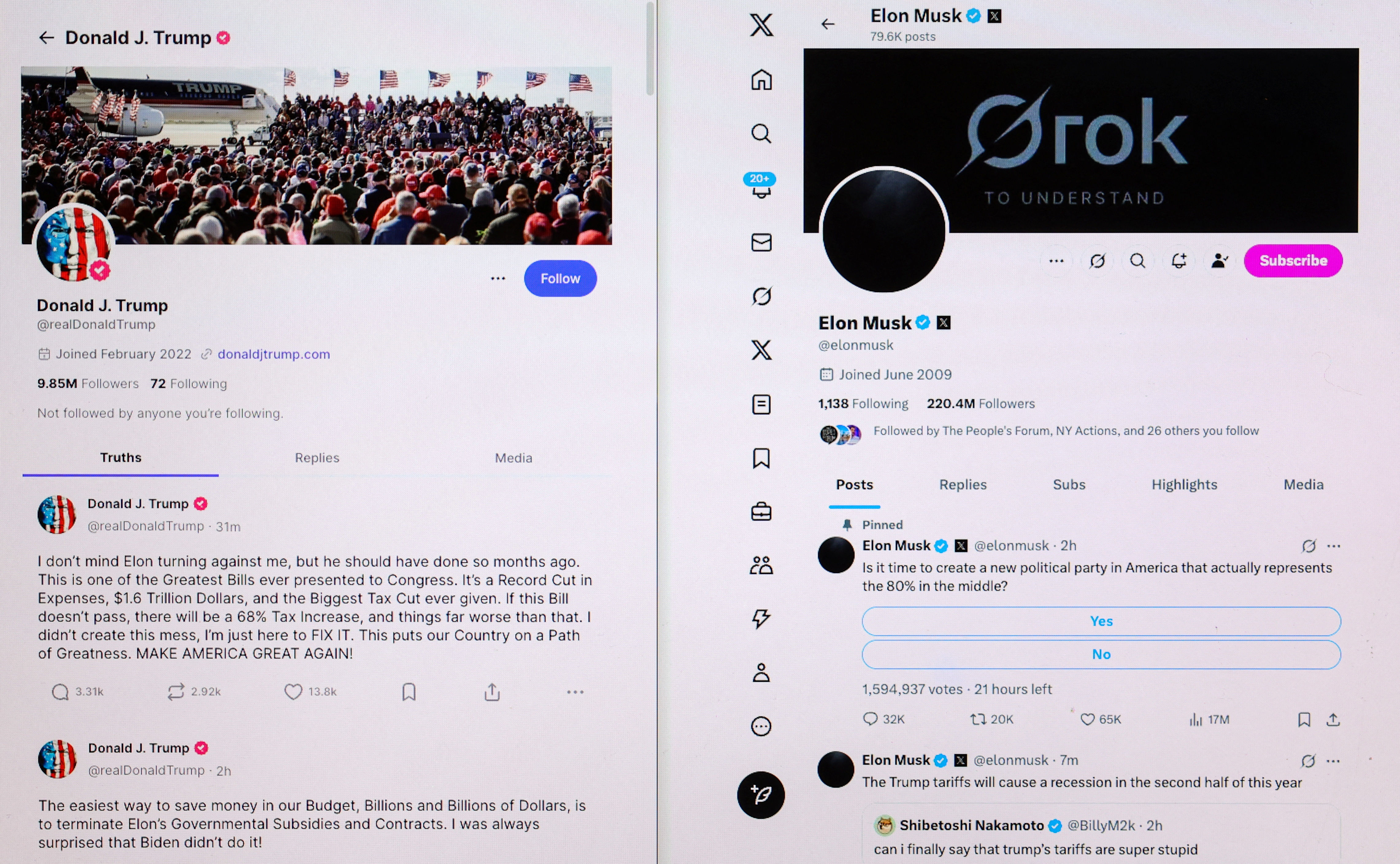 ▲▼川普與馬斯克線上對罵。（圖／路透）