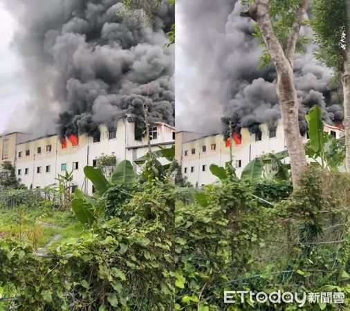 ▲▼宜蘭礁溪鄉龍泉路一家電鍍烤漆工廠火舌竄出、濃煙沖天。（圖／記者游芳男翻攝，下同）
