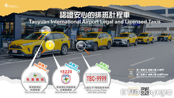 ▲▼機場公司呼籲旅客搭乘桃園機場合法計程車，切勿搭乘非法攬客白牌車。（圖／桃機提供）