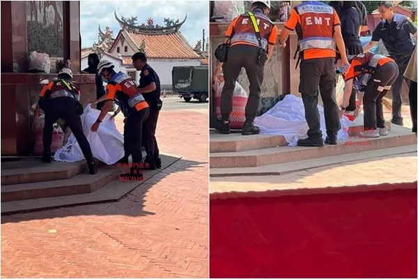 ▲▼台南新營太子宮，街友倒金爐旁猝死。（圖／記者林東良翻攝）