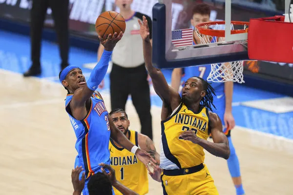 ▲雷霆吉爾吉斯-亞歷山大，溜馬哈利伯頓、透納。（圖／達志影像／美聯社）