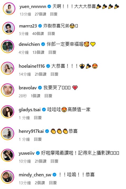 ▲▼連晨翔　劉品言　藝人好友祝福。（圖／翻攝自Instagram／hsiang_5208）