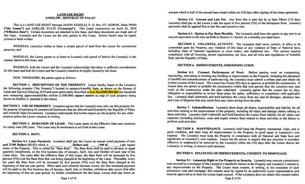 黃紀彰涉偽造帛琉艾梅利克州政府的租約，合約所標土地編號「Lot NoAIMS 001-001」，在當地根本找不到紀錄。（讀者提供）