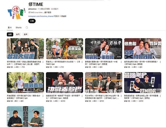 修杰楷的頻道「修TIME」推出1個月已有7萬人訂閱。