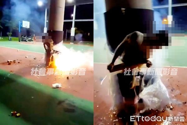 ▲▼              一群高中生將壽星好友綁在柱子上，朝其丟擲燃放鞭炮。（圖／記者翁伊森翻攝）