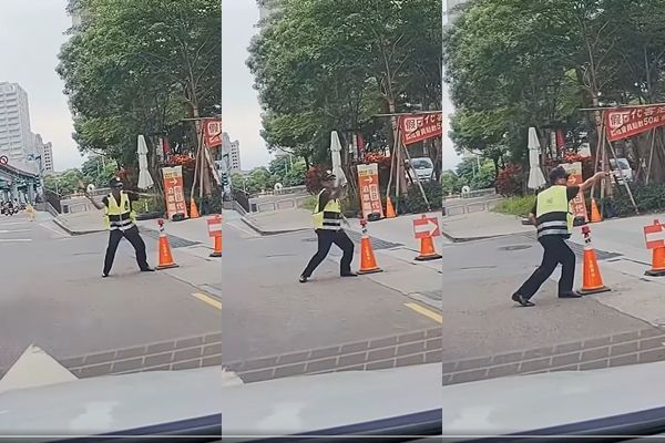 ▲▼魔性阿伯指揮交通爆紅。（圖／翻攝臉書／爆料公社）