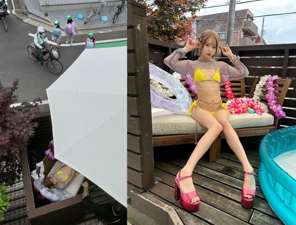 ▲▼牆後就是小學生！AV女優路邊拍攝照曝光　網友罵翻：柵欄還有縫隙。（圖／翻攝X）