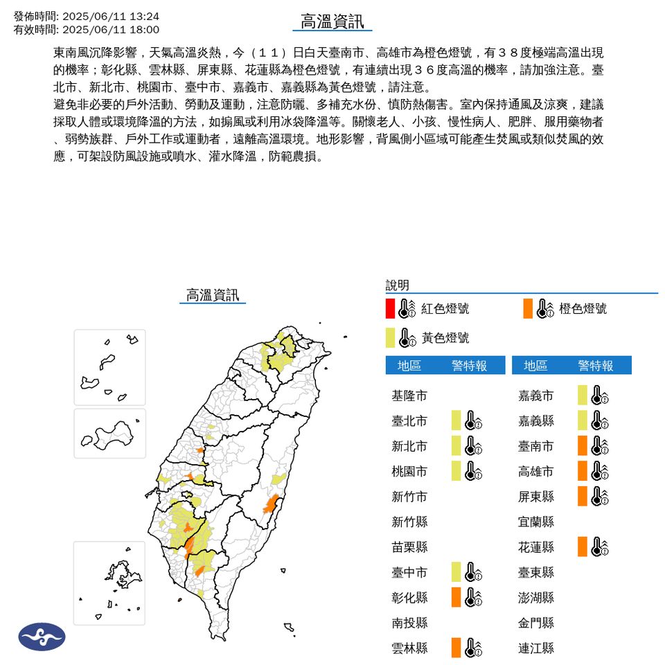 ▲高溫警示