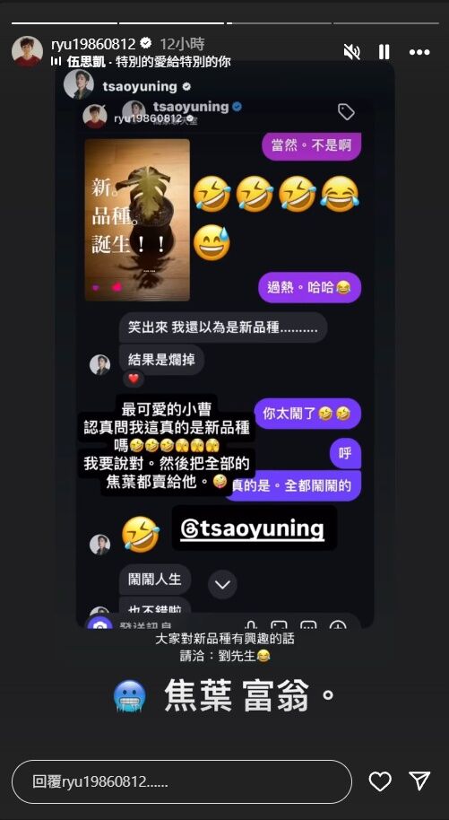 ▲▼劉以豪、曹佑寧私訊對話曝光。（圖／翻攝自IG）