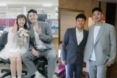 王齊麟結婚「李洋緊貼比愛心」!新娘在旁嘟嘴 網笑:一夫一妻沒問題