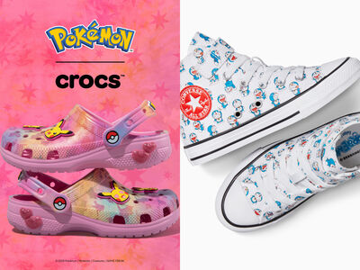 夢幻聯名登場!Crocs寶可夢伊布毛絨厚底鞋、Converse哆啦A夢帆布鞋必收