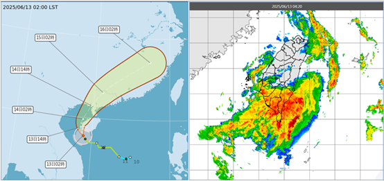 ▲▼「蝴蝶」受太平洋高壓導引，今將偏北、暴風圈通過海南島，明日經廣東、廣西交界附近，進入大陸、再向東北迴轉。熱帶低壓通過台灣、已減弱，其殘餘環流今日仍帶來局部的強風、並加大南部的雨勢。（圖／洩天機教室）