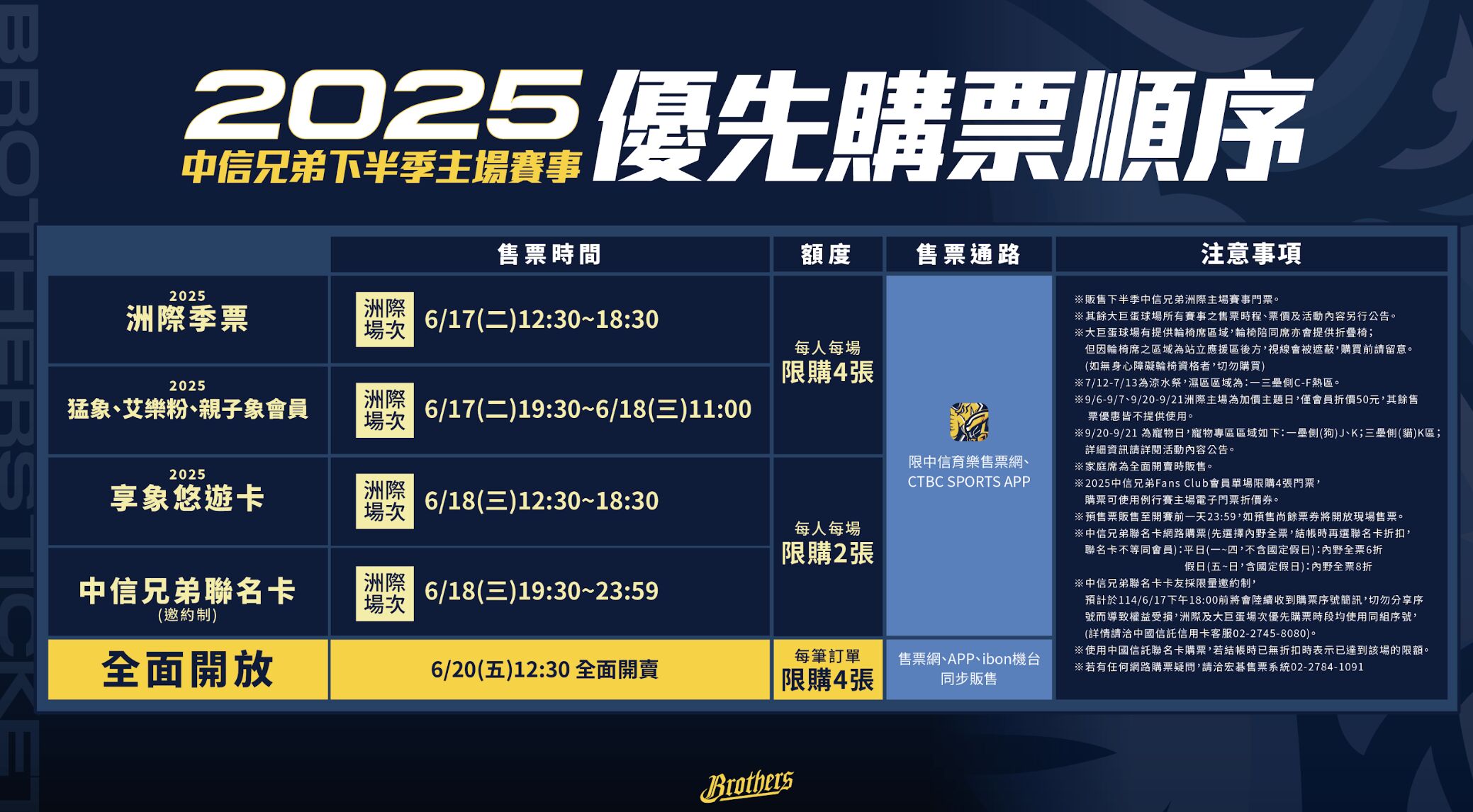 ▲▼ 中信兄弟下半季售票資訊            。（圖／中信兄弟提供）