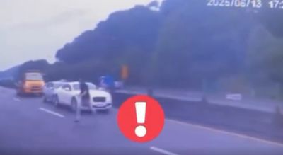 國3追撞賓利!肇事男「不要命」棄車橫跨3車道 翻越護欄跑了