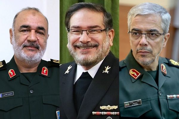 ▲▼伊斯蘭革命衛隊（IRGC）革命衛隊總司令薩拉米（Hossein Salami）、軍事與核子政策顧問沙姆哈尼（Ali Shamkhani）、參謀總長巴蓋里（Mohammad Bagheri）。（圖／翻攝自X）