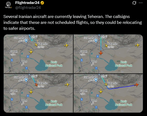 ▲▼伊朗關閉領空以後，突然有飛機起飛。（圖／翻攝X／Flightradar24）