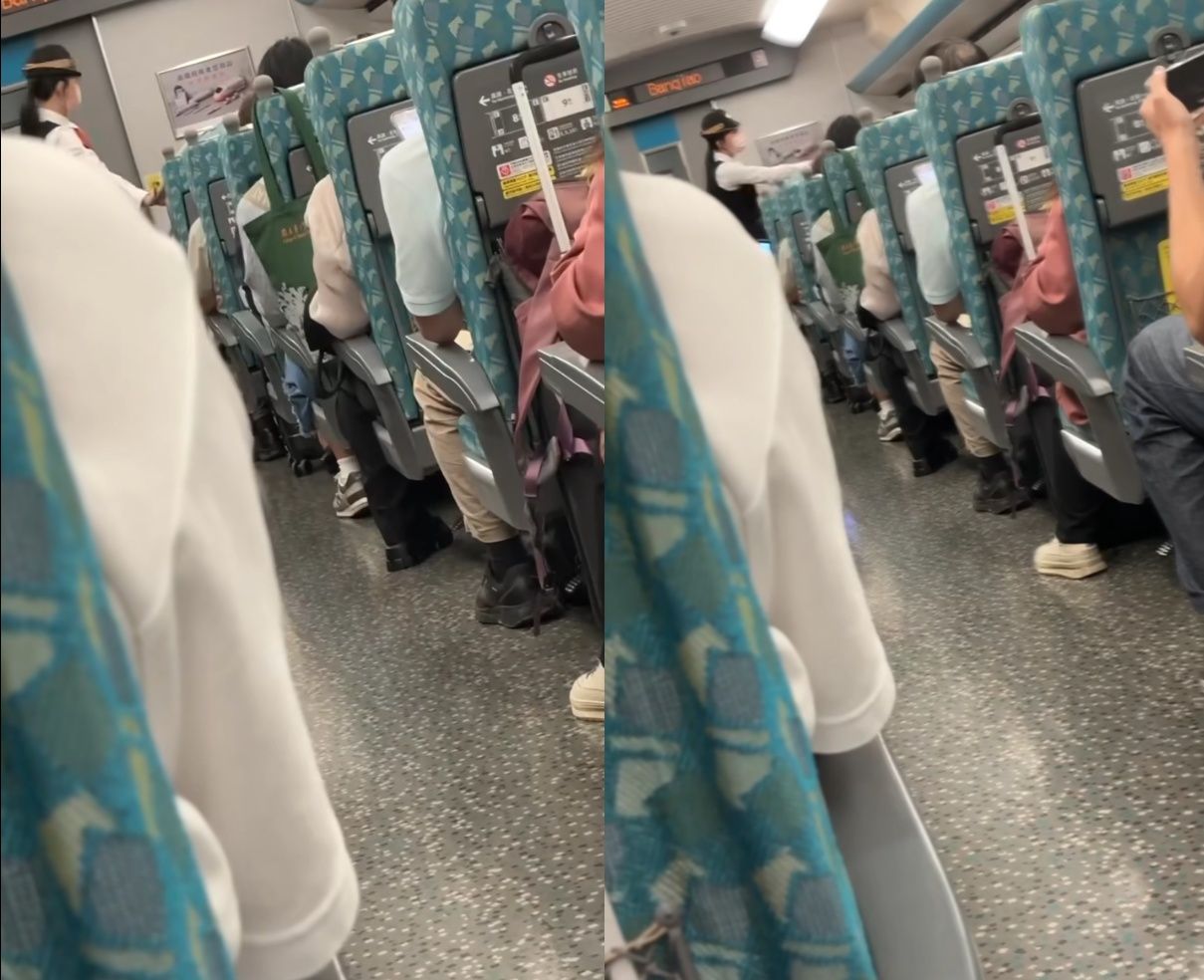 ▲一名婦人搭乘高鐵用包包佔位，不顧勸阻慘被工作人員制裁。（圖／翻攝自Facebook／爆廢公社）