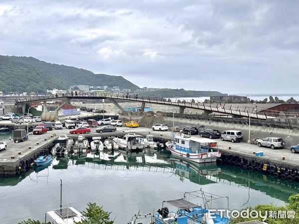 ▲基隆望海巷漁港景觀橋,綠藻佈滿海蝕平台及帶狀岩礁海岸。（圖／記者彭懷玉攝）