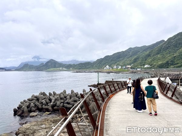 ▲基隆望海巷漁港景觀橋,綠藻佈滿海蝕平台及帶狀岩礁海岸。（圖／記者彭懷玉攝）