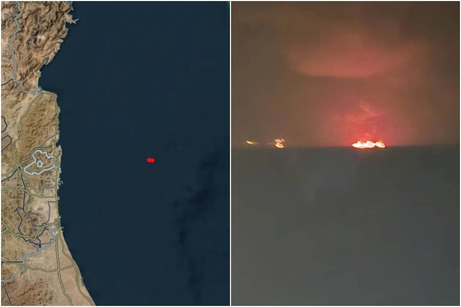 ▲▼ 荷姆茲海峽疑似有船隻起火。（圖／翻攝自X）