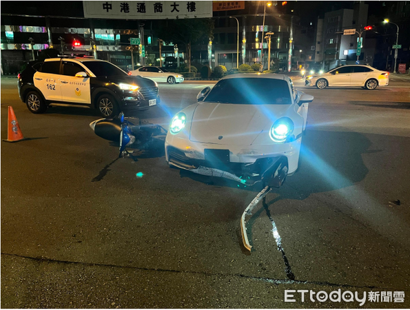 ▲▼    保時捷與二機車交通事故 警方將詳細蒐證交由鑑定單位或法院釐清肇因         。（圖／記者游瓊華翻攝）