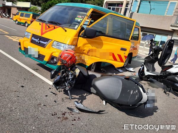 ▲▼快訊／苗栗娃娃車轉彎「2機車撞上」3傷　車上幼童大哭 。（圖／記者楊永盛翻攝）