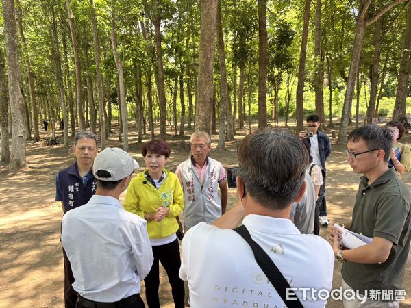▲立委陳亭妃召開跨部會會勘，實地走訪牛稠子遺址西側未保護林地，呼籲重啟調查。（記者林東良翻攝，下同）