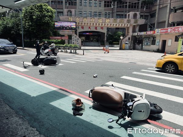 ▲歐男遭撞倒地後，又波及到對向的蔡女。（圖／記者陸運陞翻攝）