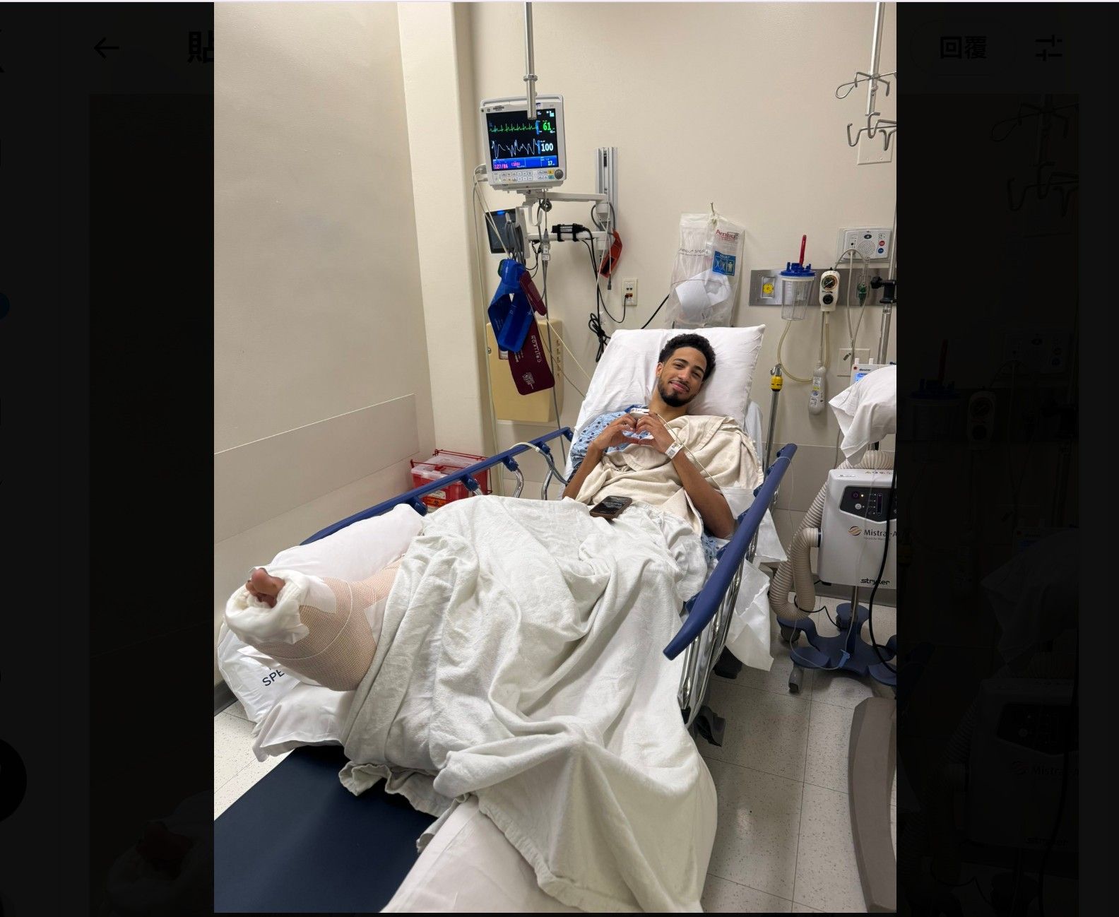 ▲▼溜馬一哥哈利伯頓完成手術後，坦言「最痛是我的心」。（圖／翻攝自X／Tyrese Haliburton）