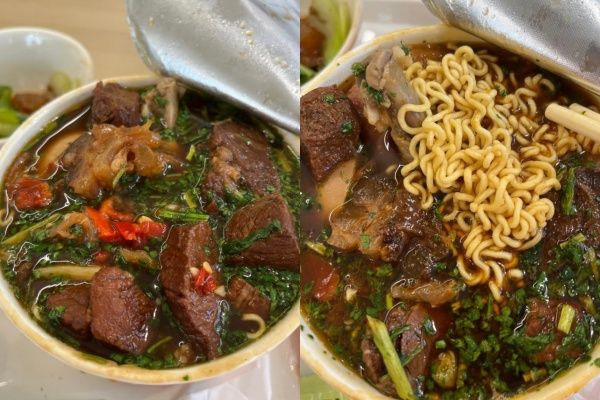 ▲字節跳動員工餐廳提供的泡麵，滿滿肉塊。（圖／翻攝自微博）