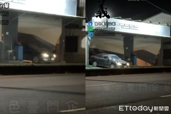 ▲▼             嘉義一間汽車維修廠遭人開車衝撞鐵門。（圖／記者翁伊森翻攝，下同）